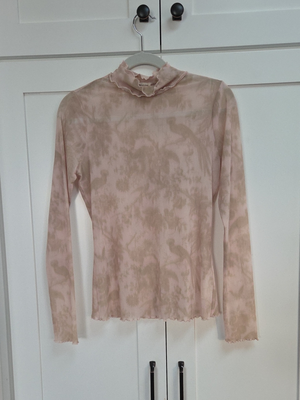 Pilcro Sheer Ruffle Mock Neck Long Sleeve Top - Blush